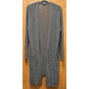 J.Jill Womens Longline Knit Linen Blend Open Front Duster Cardigan Khaki Green M